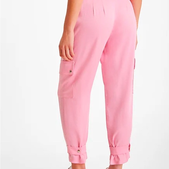 Express Ladies Pink Satin High Waisted Belted Cargo Joggers NWT Size 14R - Picture 4 of 8